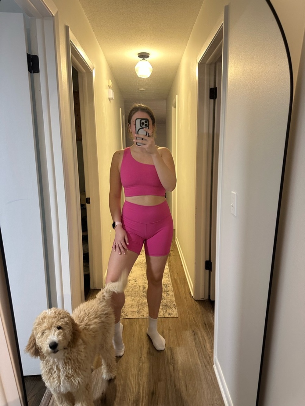 Hot Pink One-Shoulder align Bra & High-Waist align Bike Shorts Set
